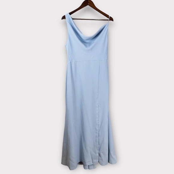 After Six One Shoulder Draped Cowl Neck Maxi Dress Blue Mist Size 12 Bridesmaid - Picture 5 of 12